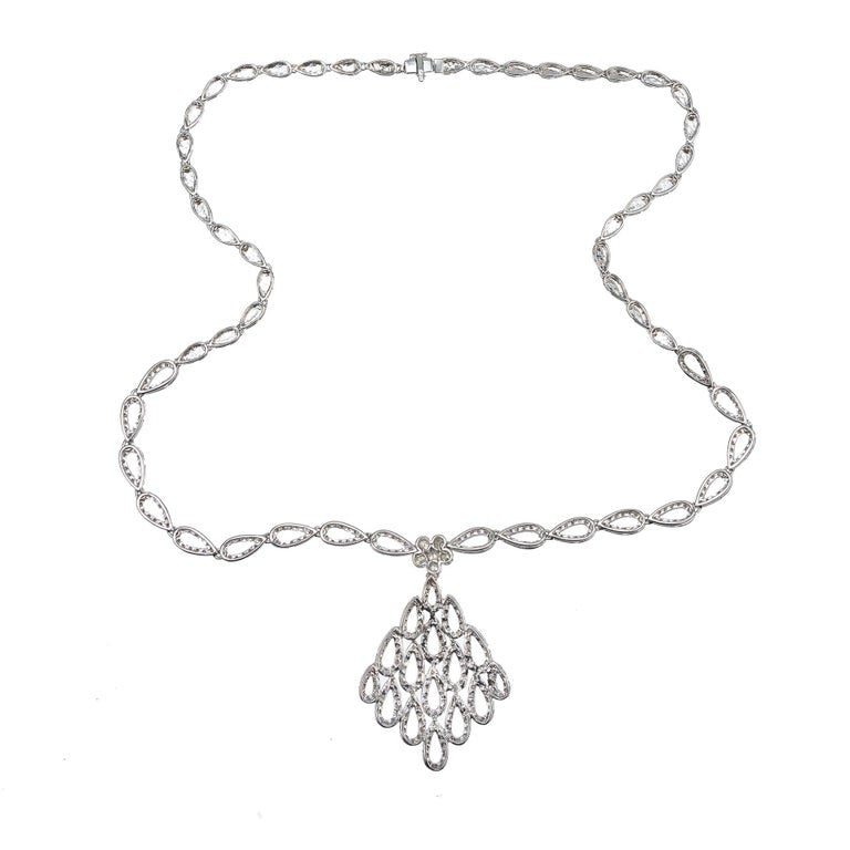 4.00 Carat Diamond White Gold Tear Drop Link Pendant Necklace – image 2