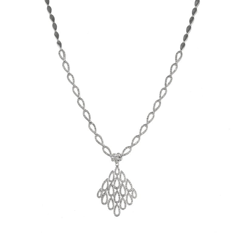 4.00 Carat Diamond White Gold Tear Drop Link Pendant Necklace – image 3