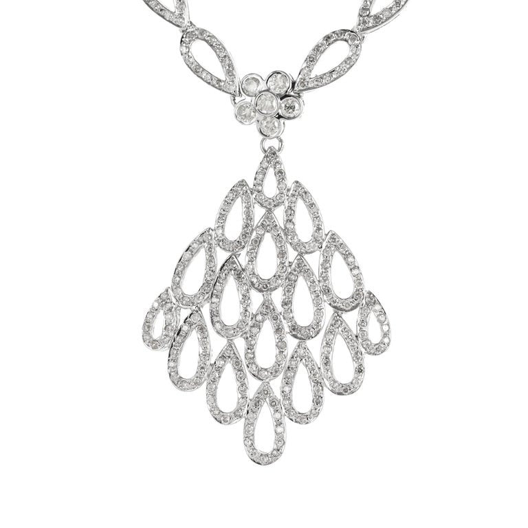 4.00 Carat Diamond White Gold Tear Drop Link Pendant Necklace – image 4