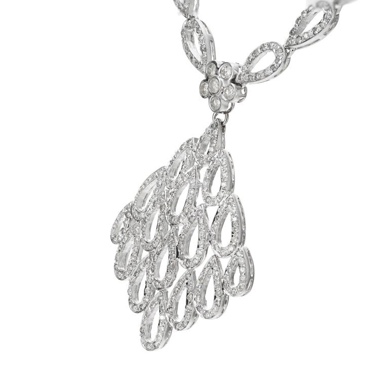4.00 Carat Diamond White Gold Tear Drop Link Pendant Necklace – image 5