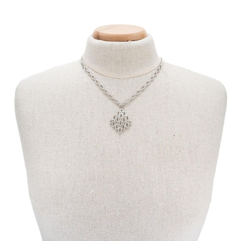4.00 Carat Diamond White Gold Tear Drop Link Pendant Necklace – image 7