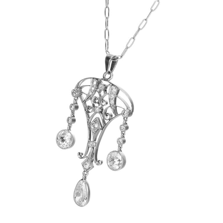 Black Starr & Frost Edwardian Pear Shaped Diamond Platinum Pendant Necklace – image 2