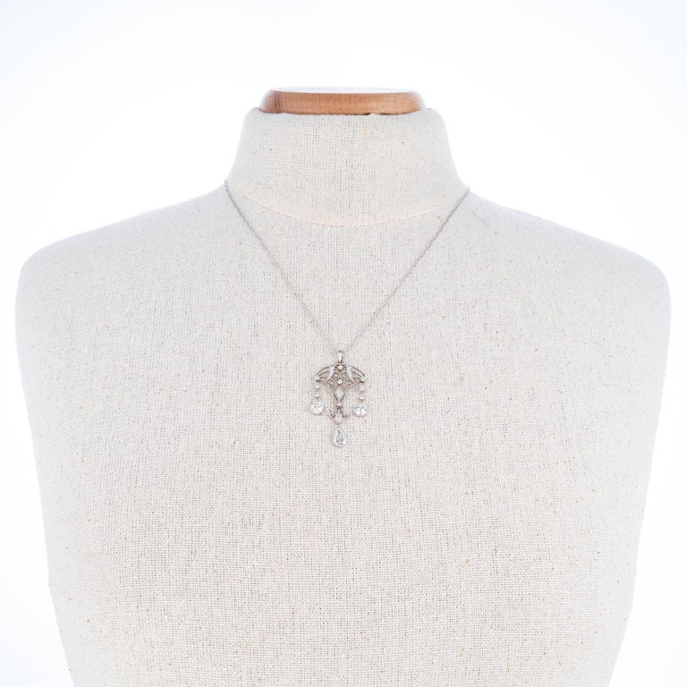 Black Starr & Frost Edwardian Pear Shaped Diamond Platinum Pendant Necklace – image 4