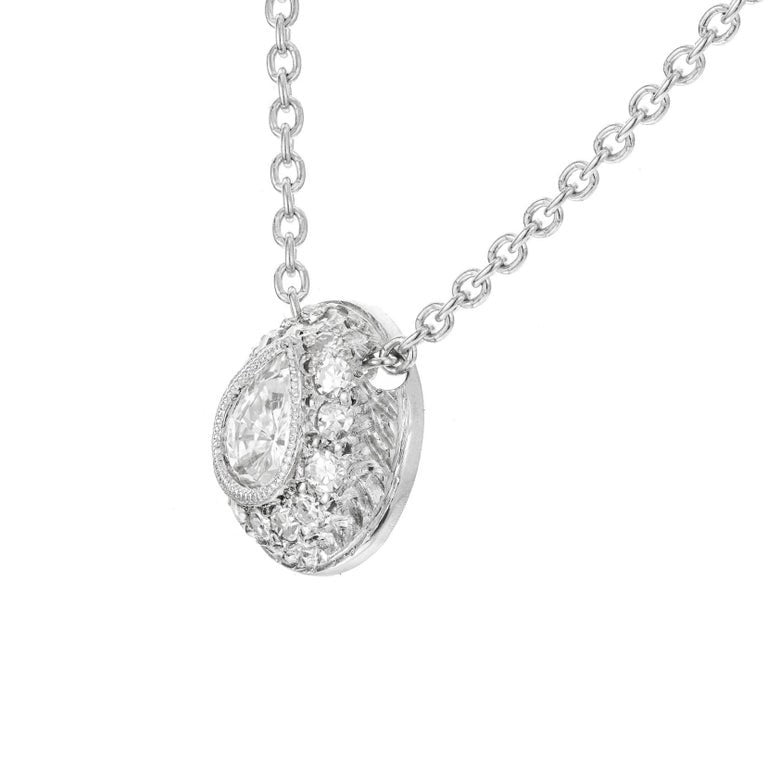 Domed Pear Pave Diamond Platinum Pendant Slide Necklace – image 2