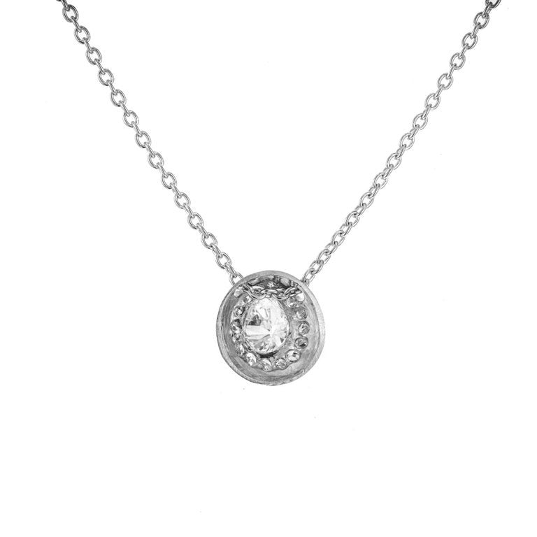 Domed Pear Pave Diamond Platinum Pendant Slide Necklace – image 3