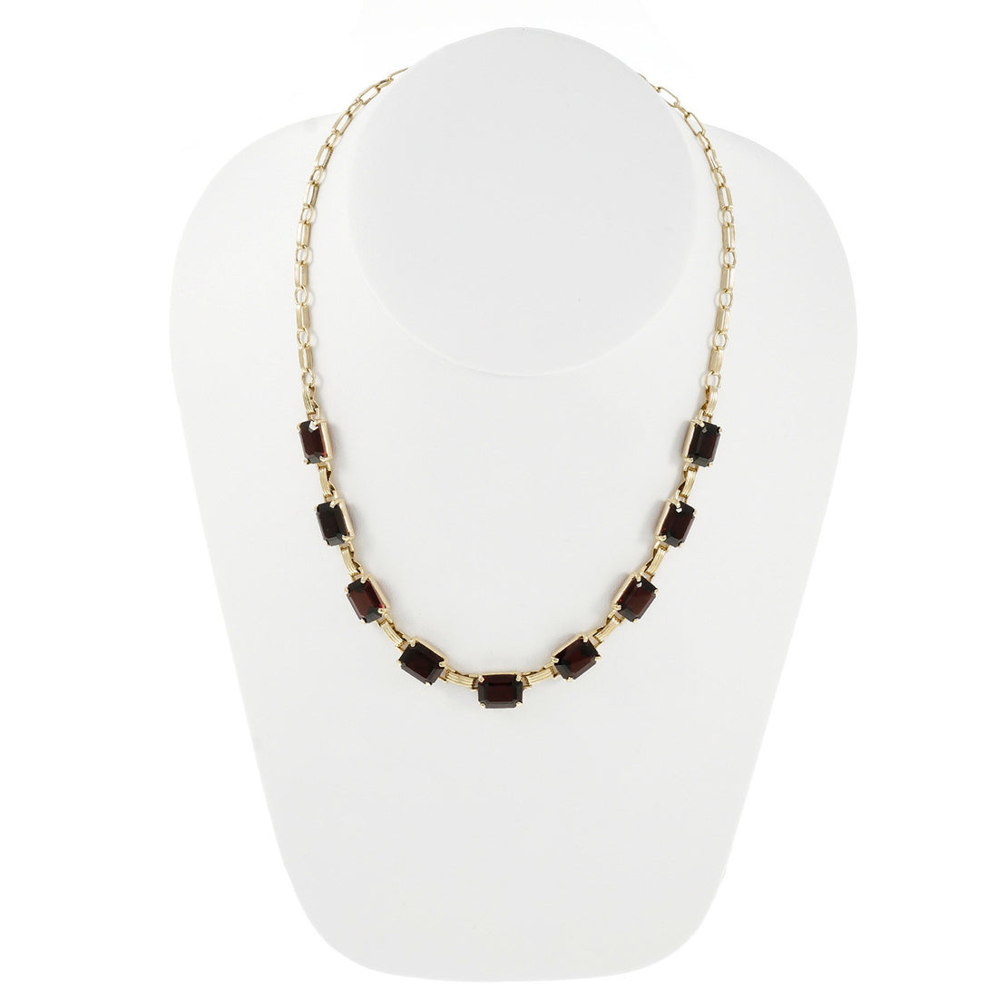 Estate 1940 Emerald Cut Garnet Necklace 14k Yellow Gold – image 8
