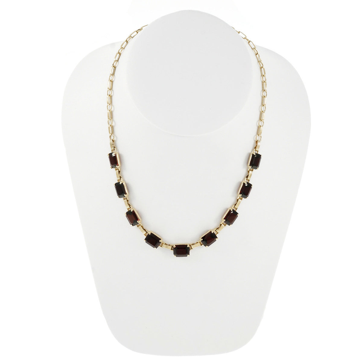 Estate 1940 Emerald Cut Garnet Necklace 14k Yellow Gold – image 8