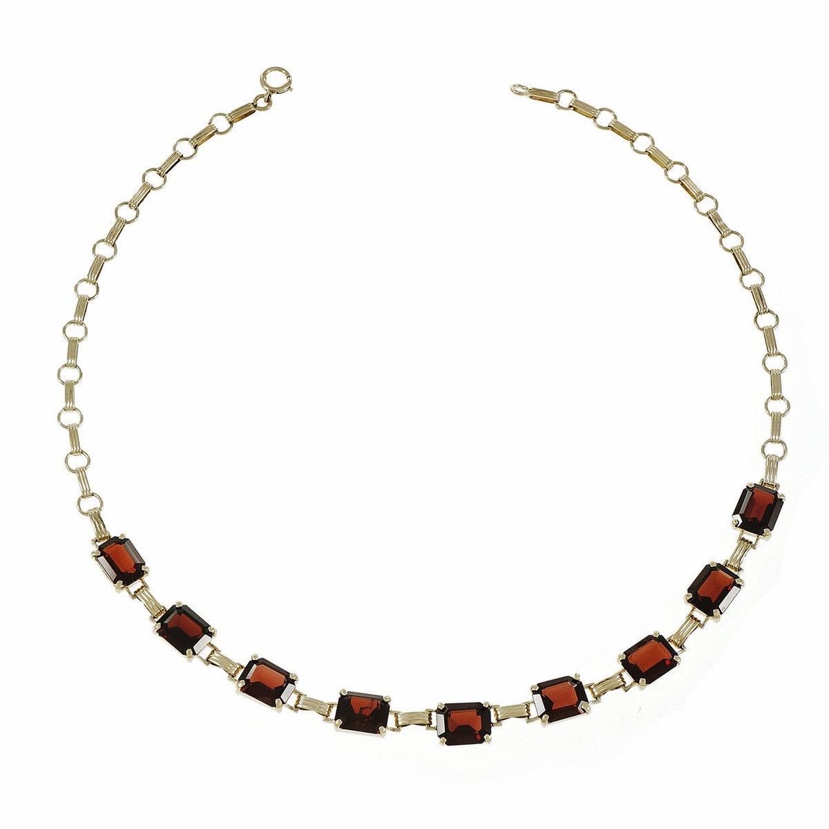 Estate 1940 Emerald Cut Garnet Necklace 14k Yellow Gold