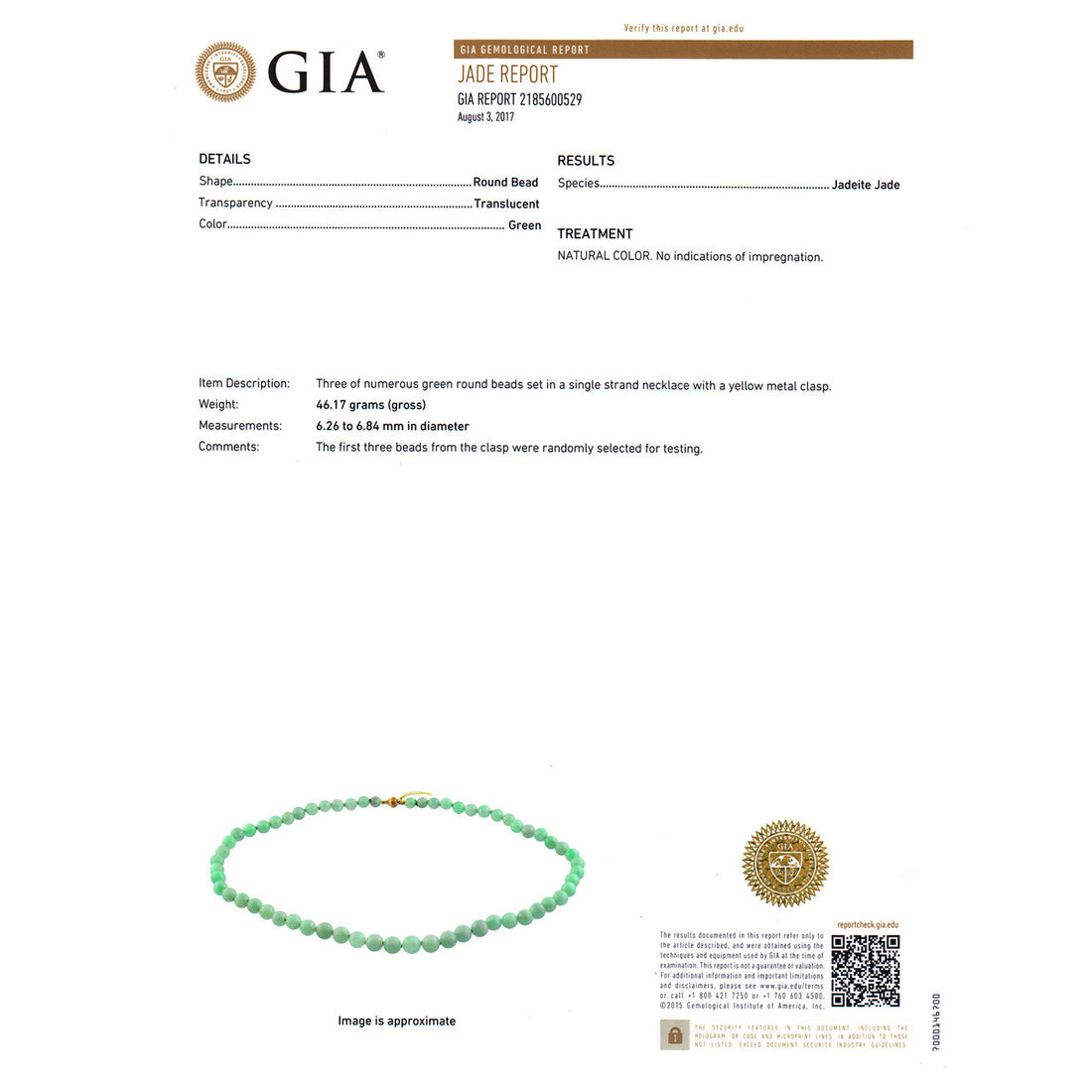 GIA Certified Jadeite Jade Yellow Gold Bead Necklace – image 7