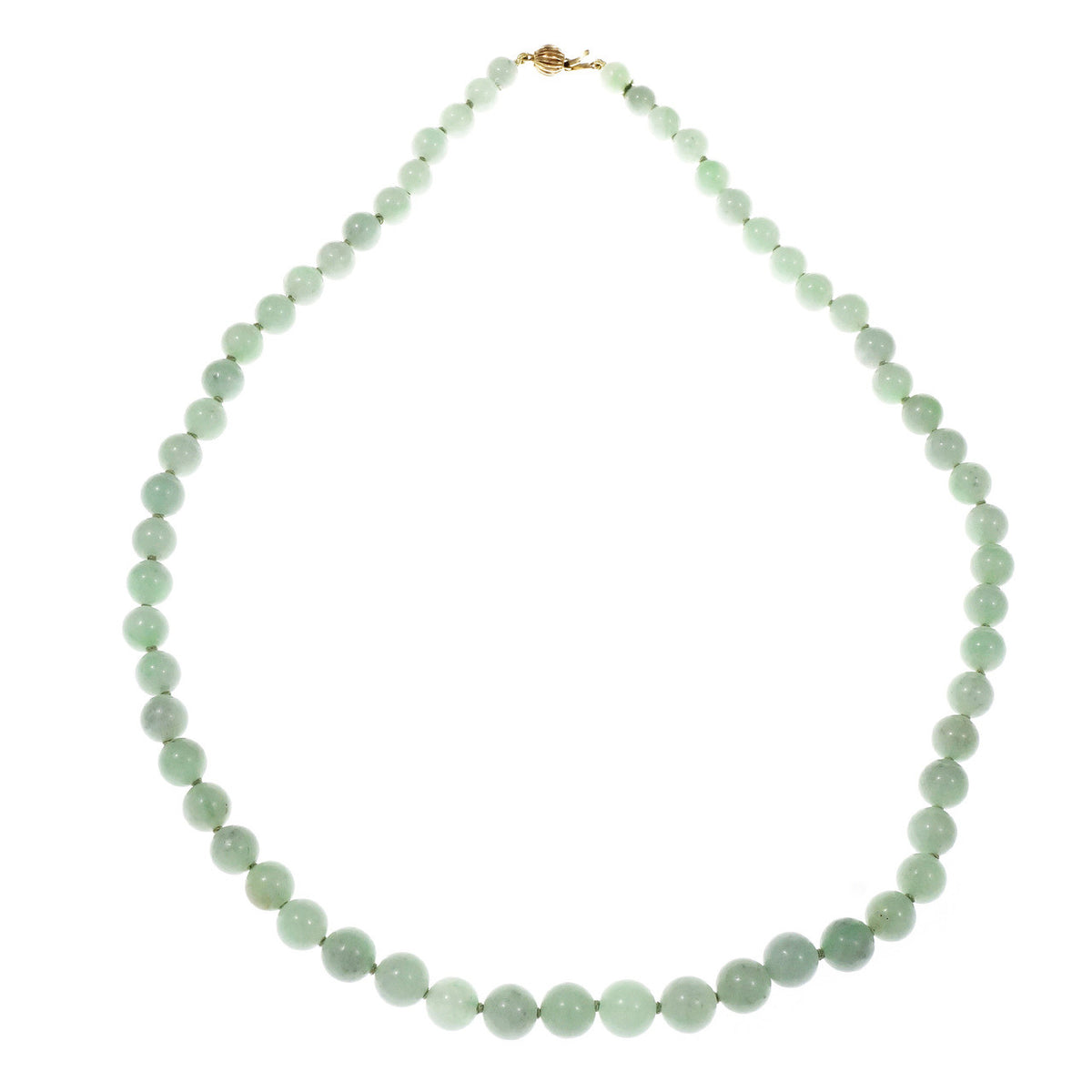 GIA Certified Jadeite Jade Yellow Gold Bead Necklace