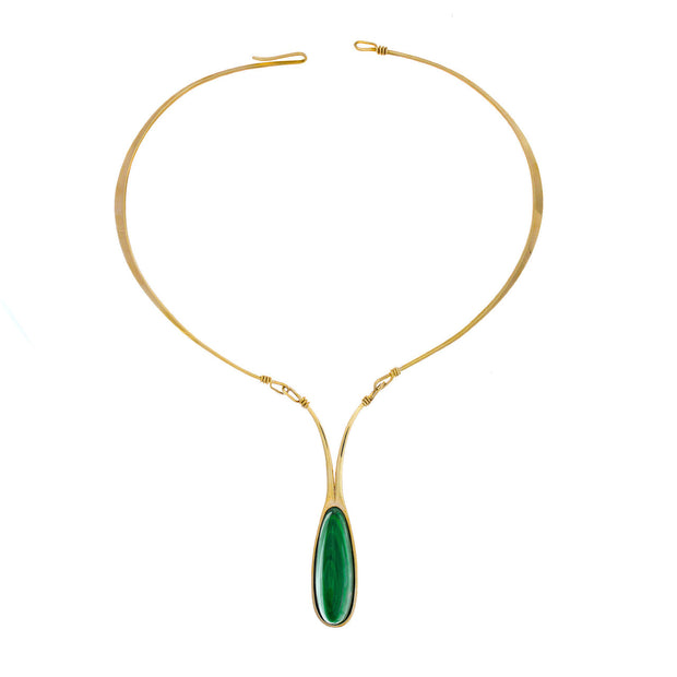 Ronald Hayes Pearson Modernist Style Malachite Yellow Gold 3D Pendant Necklace
