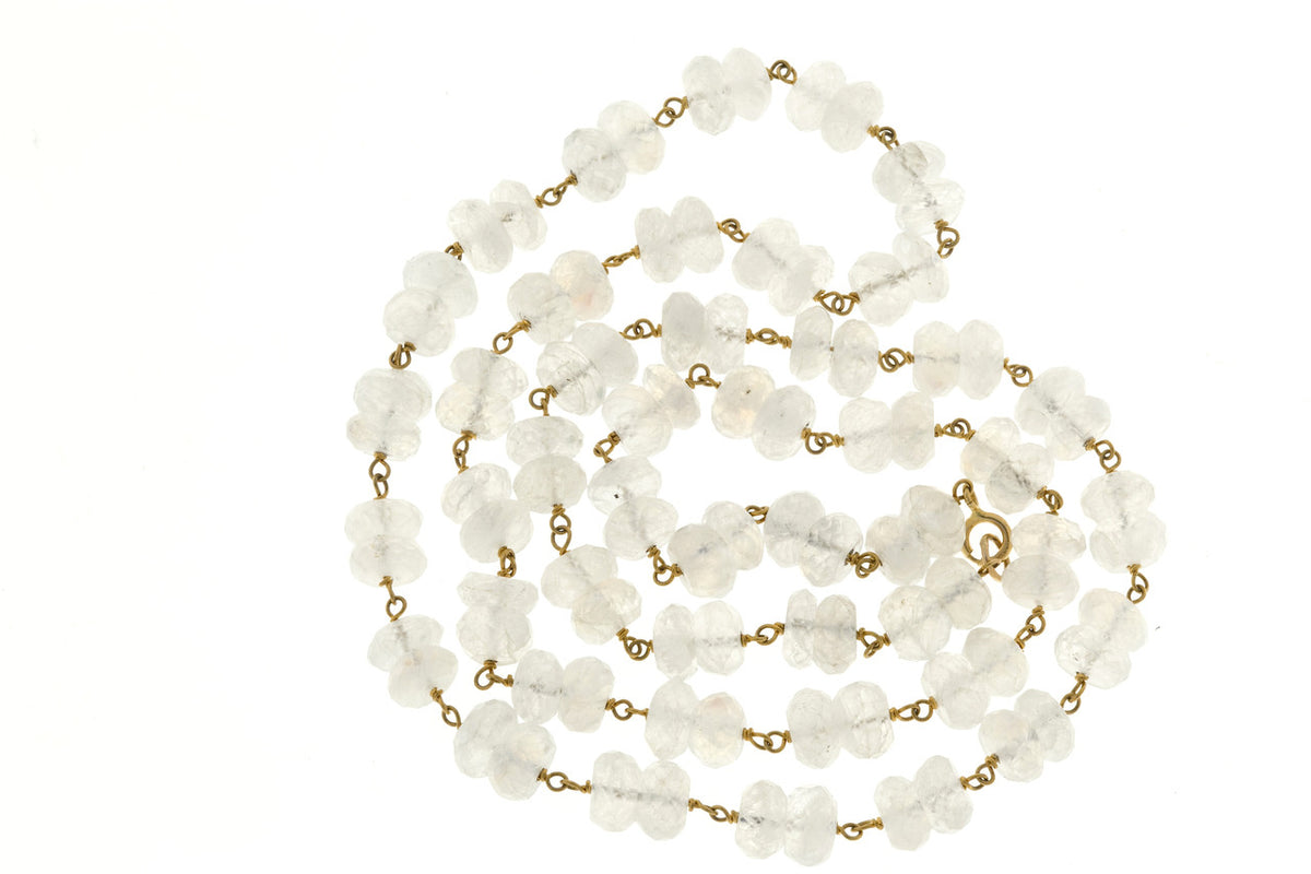 Vintage 22 In 100.00ct Blue Moonstone Rondelle Necklace 14k Twisted Wire – image 2