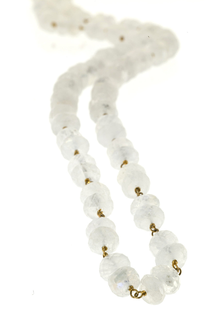 Vintage 22 In 100.00ct Blue Moonstone Rondelle Necklace 14k Twisted Wire – image 3