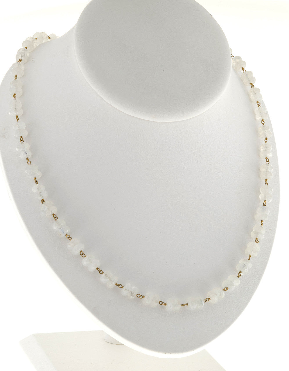 Vintage 22 In 100.00ct Blue Moonstone Rondelle Necklace 14k Twisted Wire – image 5