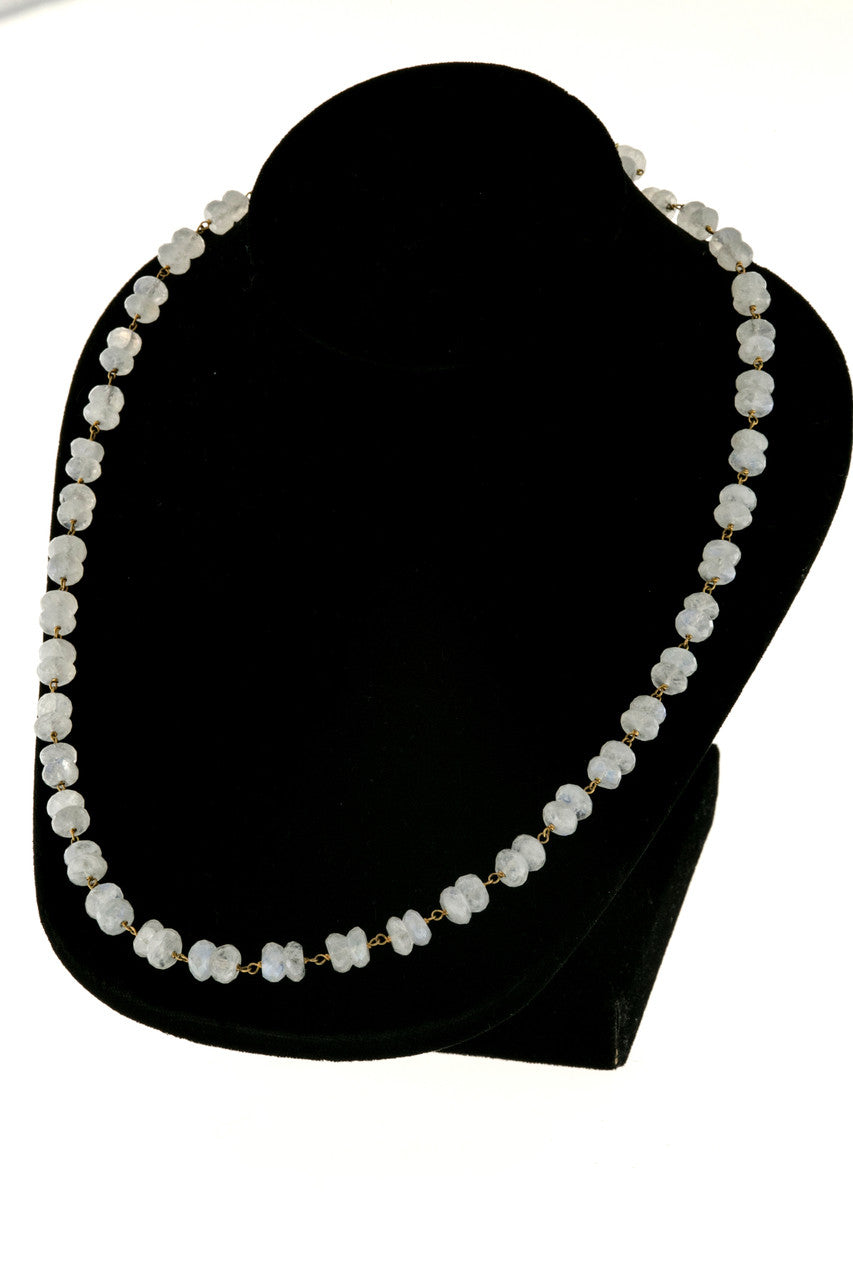Vintage 22 In 100.00ct Blue Moonstone Rondelle Necklace 14k Twisted Wire – image 6