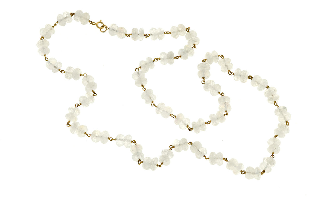 Vintage 22 In 100.00ct Blue Moonstone Rondelle Necklace 14k Twisted Wire