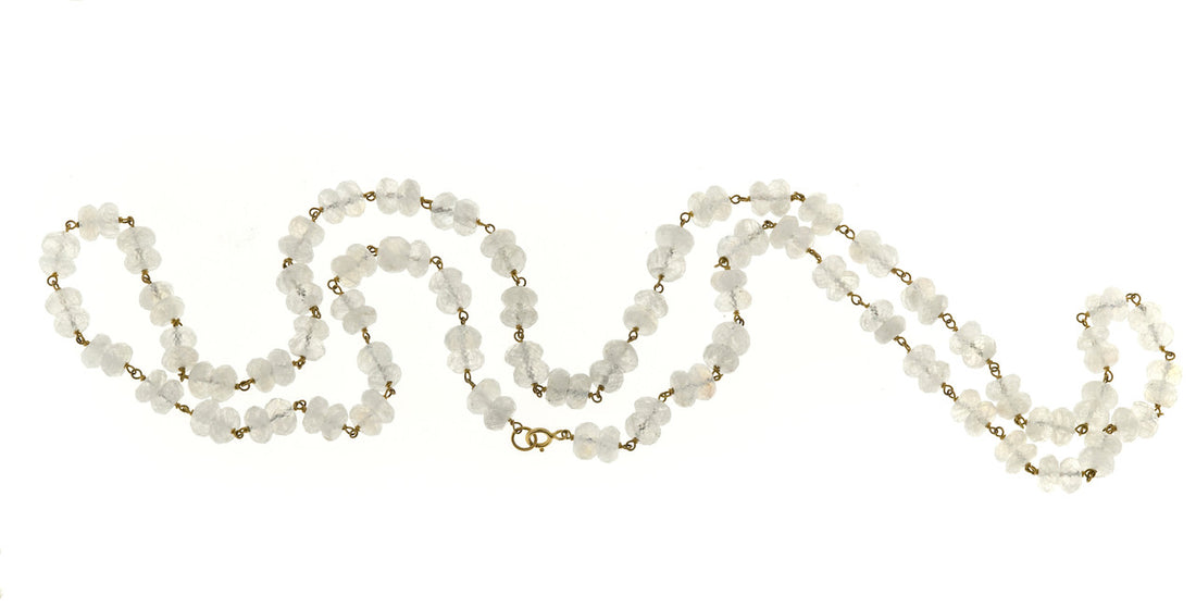 Vintage 150.00ct Blue Moonstone Rondelle Briolette Bead Necklace 14k Wire – image 3