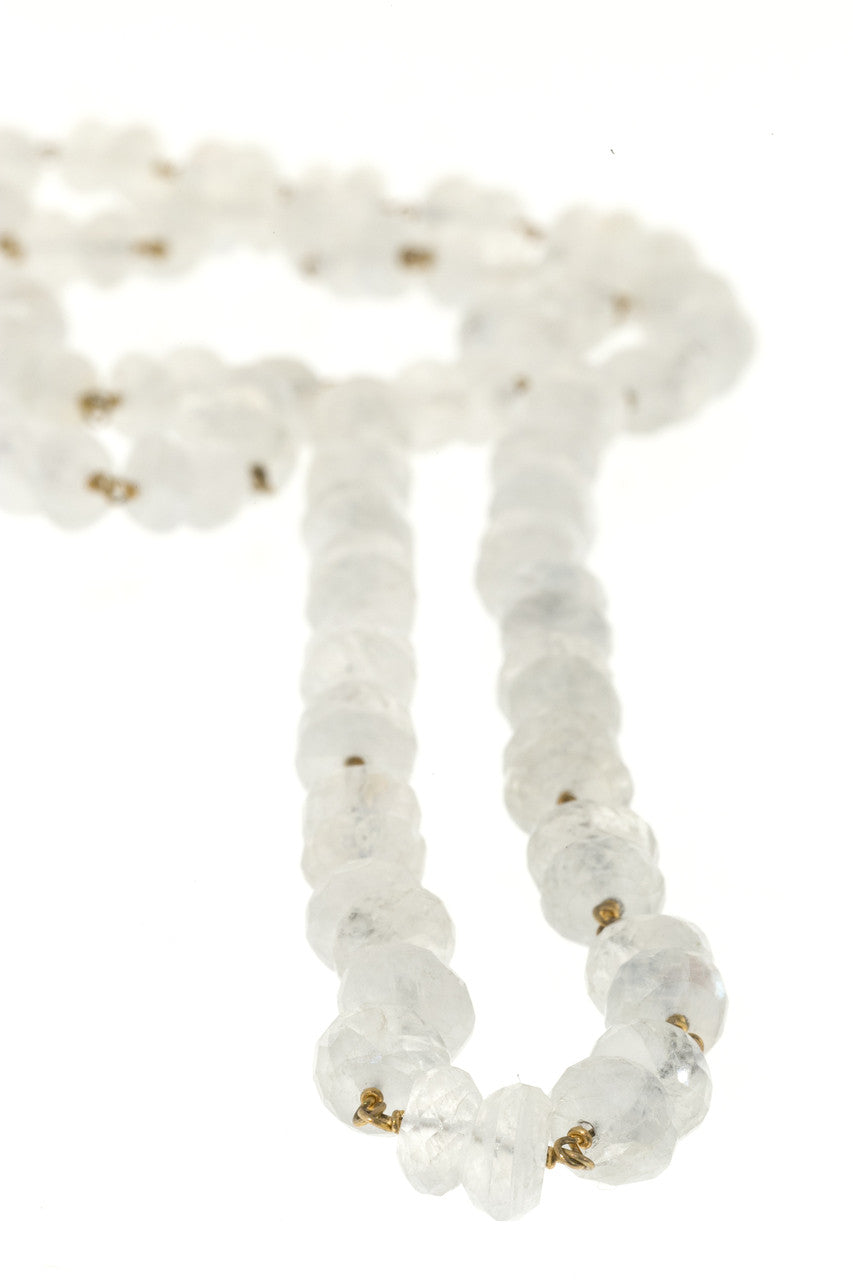 Vintage 150.00ct Blue Moonstone Rondelle Briolette Bead Necklace 14k Wire – image 4