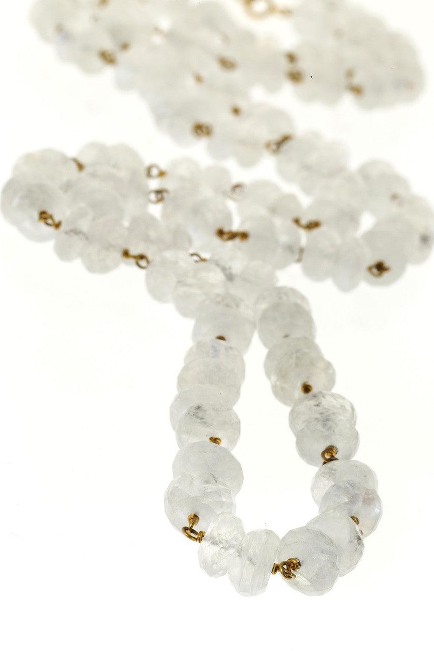 Vintage 150.00ct Blue Moonstone Rondelle Briolette Bead Necklace 14k Wire – image 6
