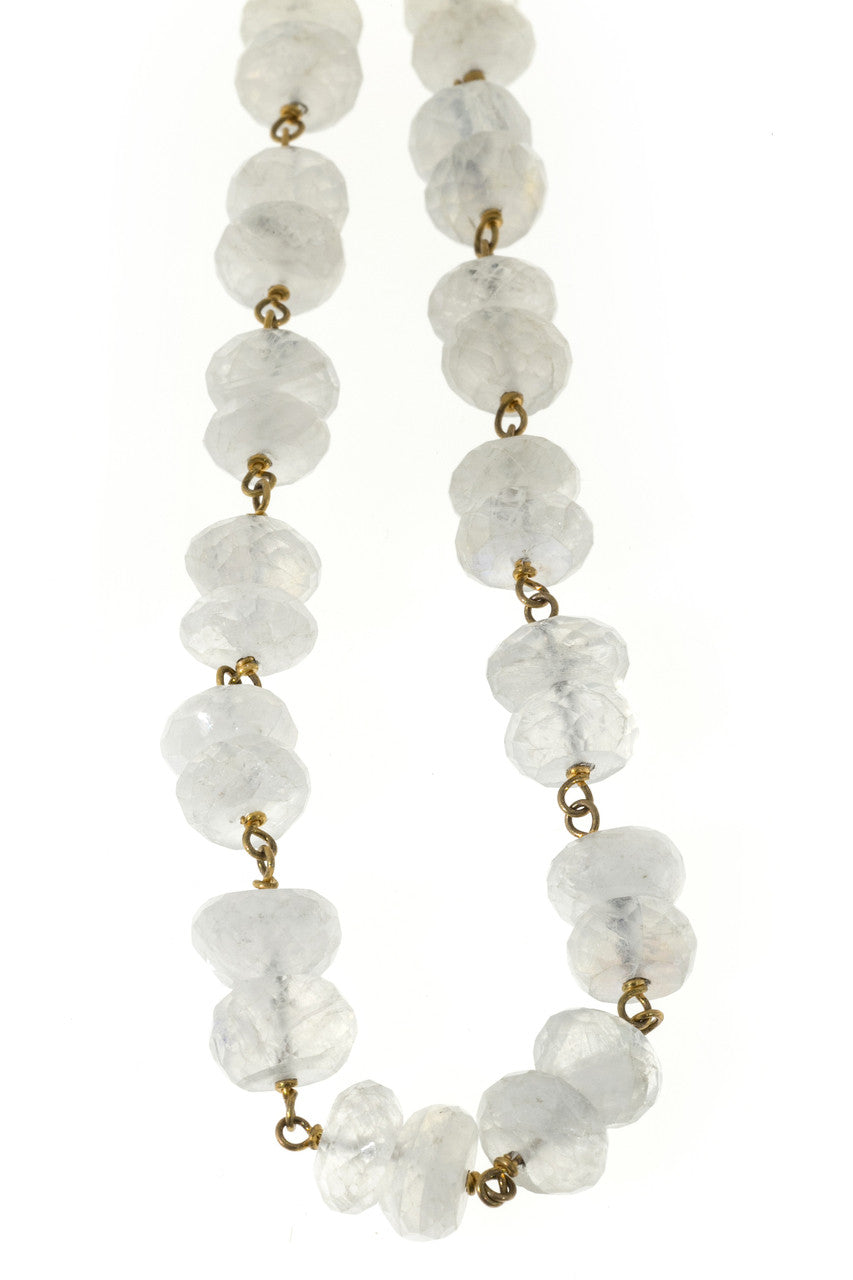 Vintage 150.00ct Blue Moonstone Rondelle Briolette Bead Necklace 14k Wire – image 7