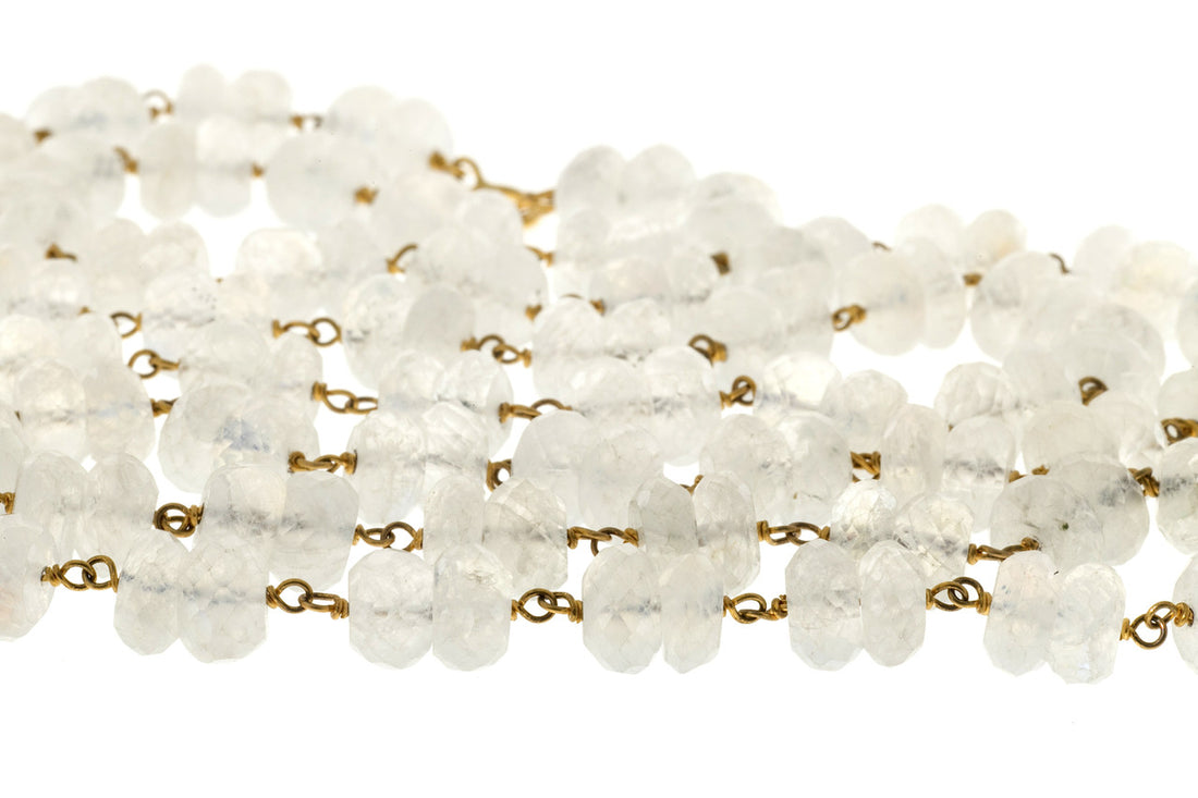 Vintage 150.00ct Blue Moonstone Rondelle Briolette Bead Necklace 14k Wire – image 8