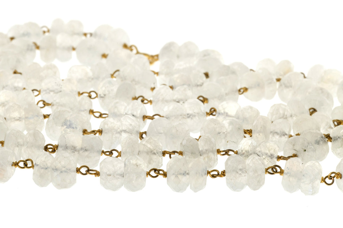 Vintage 150.00ct Blue Moonstone Rondelle Briolette Bead Necklace 14k Wire – image 8