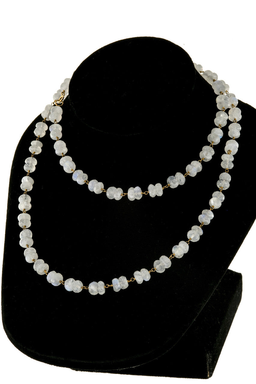 Vintage 150.00ct Blue Moonstone Rondelle Briolette Bead Necklace 14k Wire – image 9
