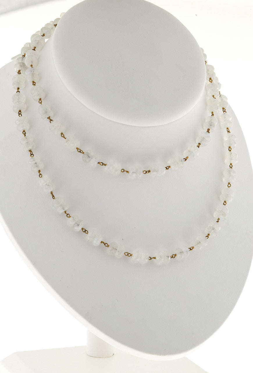 Vintage 150.00ct Blue Moonstone Rondelle Briolette Bead Necklace 14k Wire – image 10