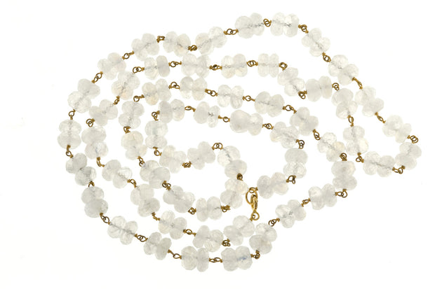 Vintage 150.00ct Blue Moonstone Rondelle Briolette Bead Necklace 14k Wire