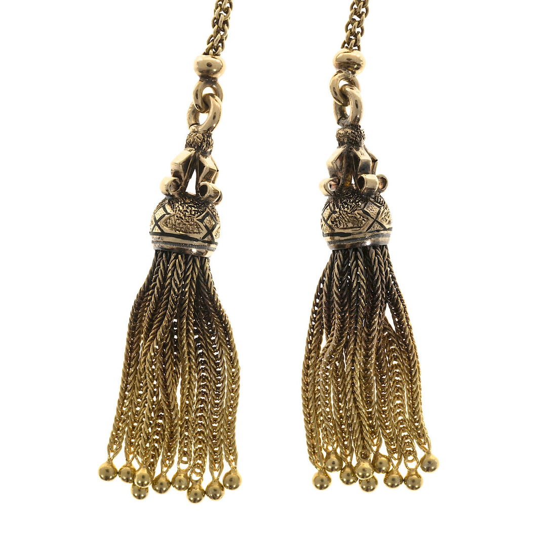 Victorian 14k Chain Double Tassel Patina Black Enamel Pearl Pendant Necklace – image 8