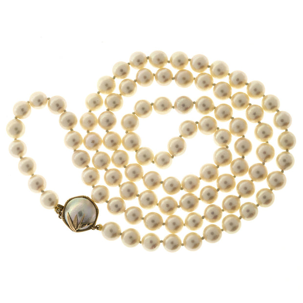 Vintage 7.5mm 30 In Japanese Cream Color Akoya Mobe Cultured Pearl Necklace