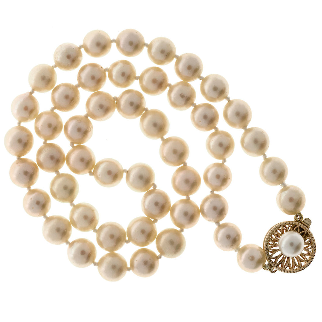 Vintage Cream 7 To 7.5mm Japanese Cultured Pearl 16 Inch Necklace 14k Catch – image 2