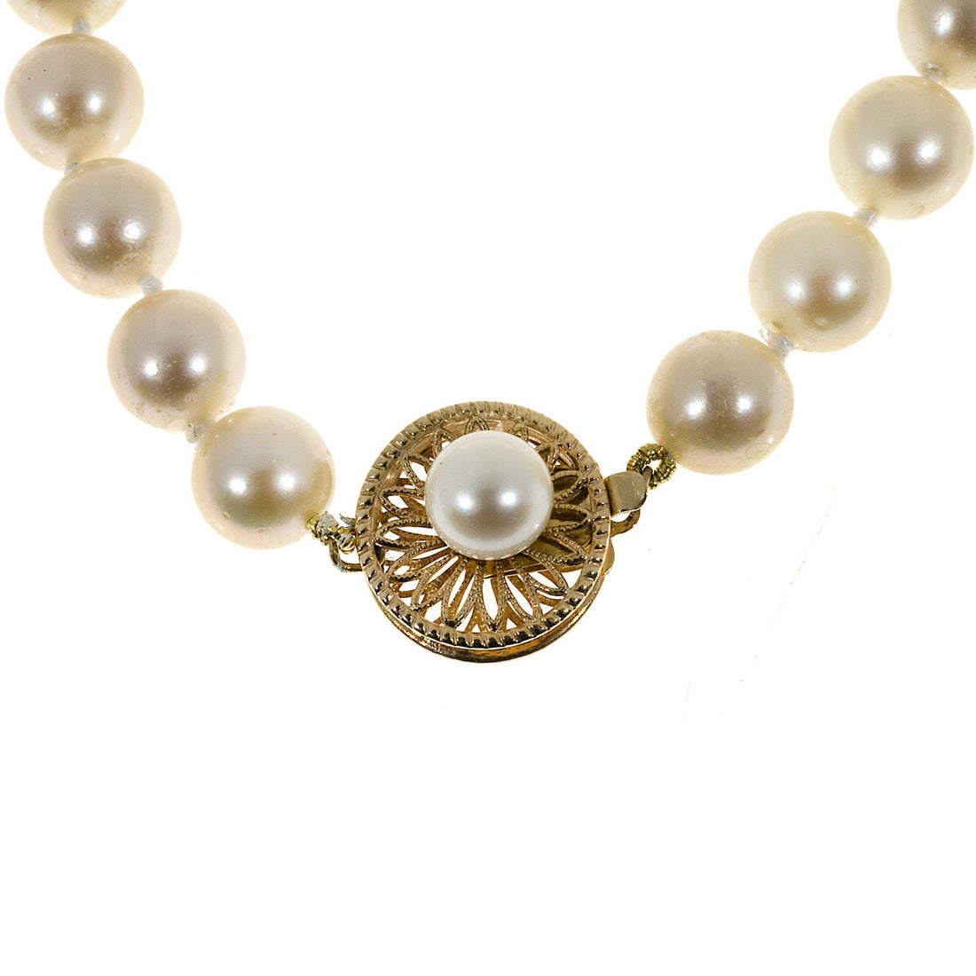 Vintage Cream 7 To 7.5mm Japanese Cultured Pearl 16 Inch Necklace 14k Catch – image 3