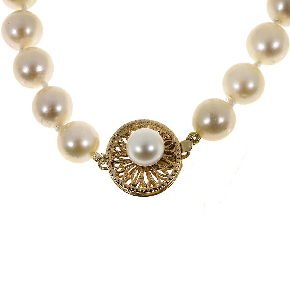 Vintage Cream 7 To 7.5mm Japanese Cultured Pearl 16 Inch Necklace 14k Catch – image 3