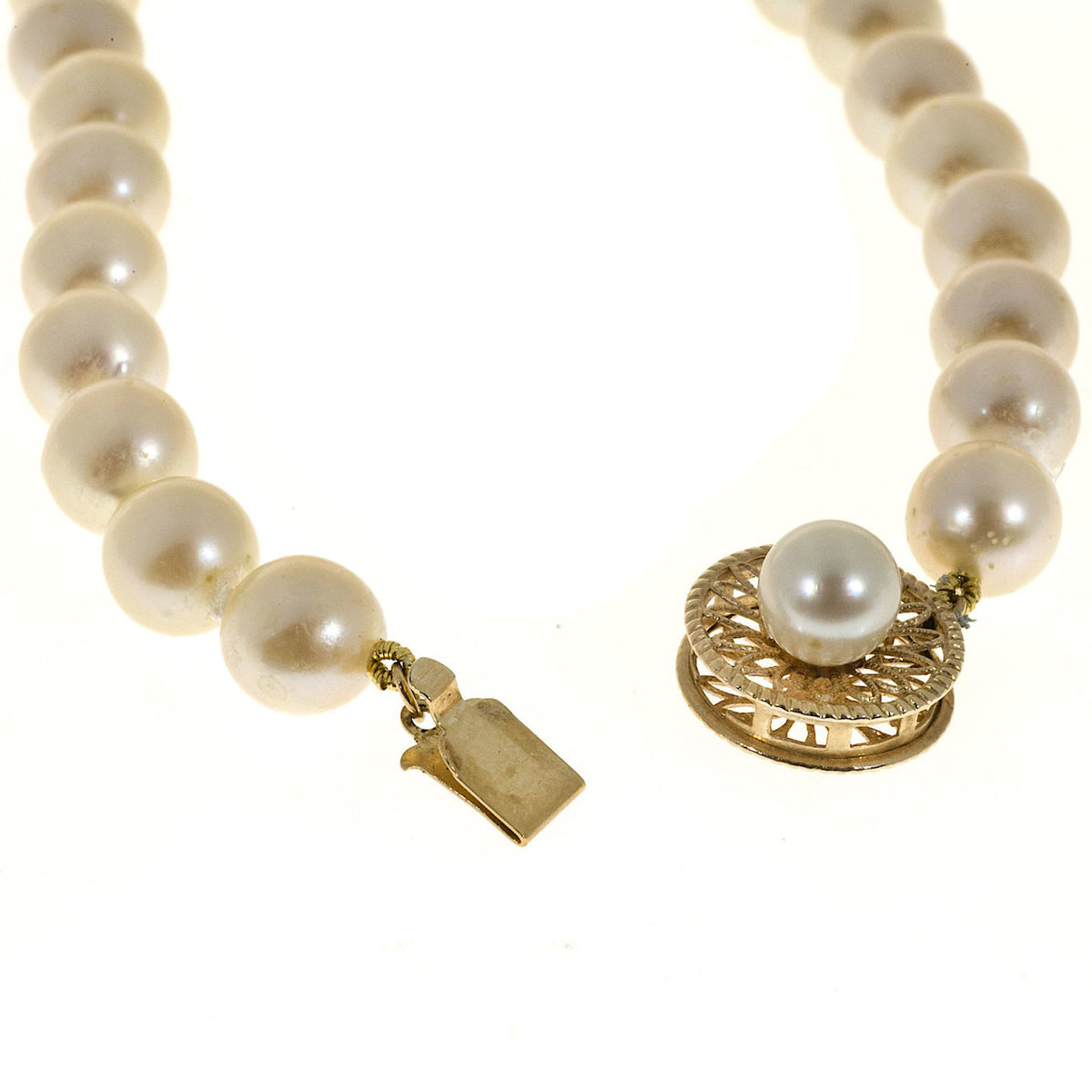 Vintage Cream 7 To 7.5mm Japanese Cultured Pearl 16 Inch Necklace 14k Catch – image 5