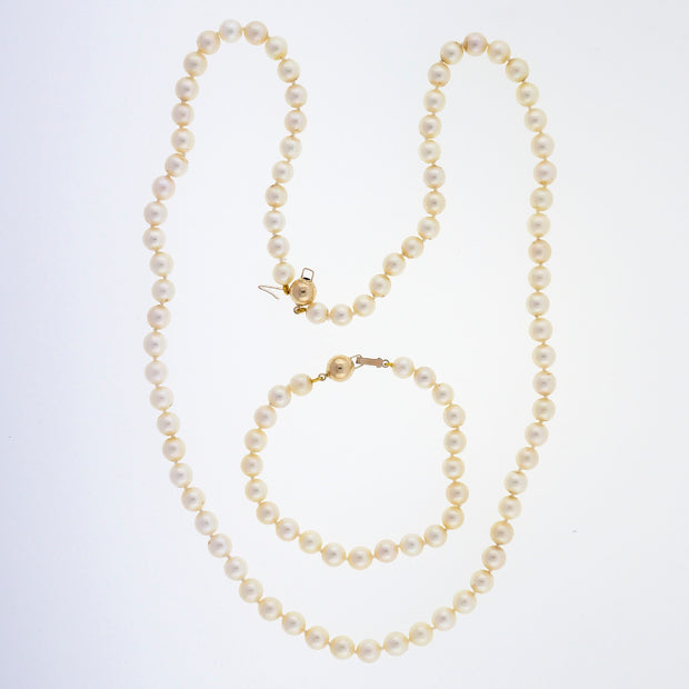 Japanese Cultured Pearl Necklace Bracelet 6.5 To 7mm