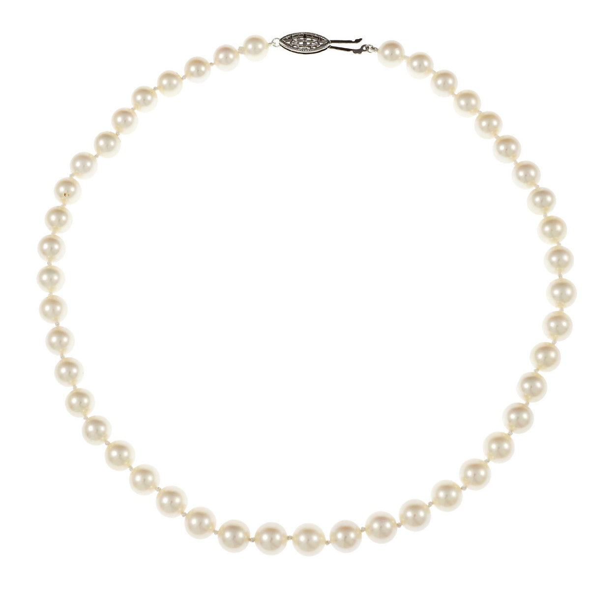 Cultured Pearl Necklace 8 To 8.5mm High Grade 14k White Gold Clasp