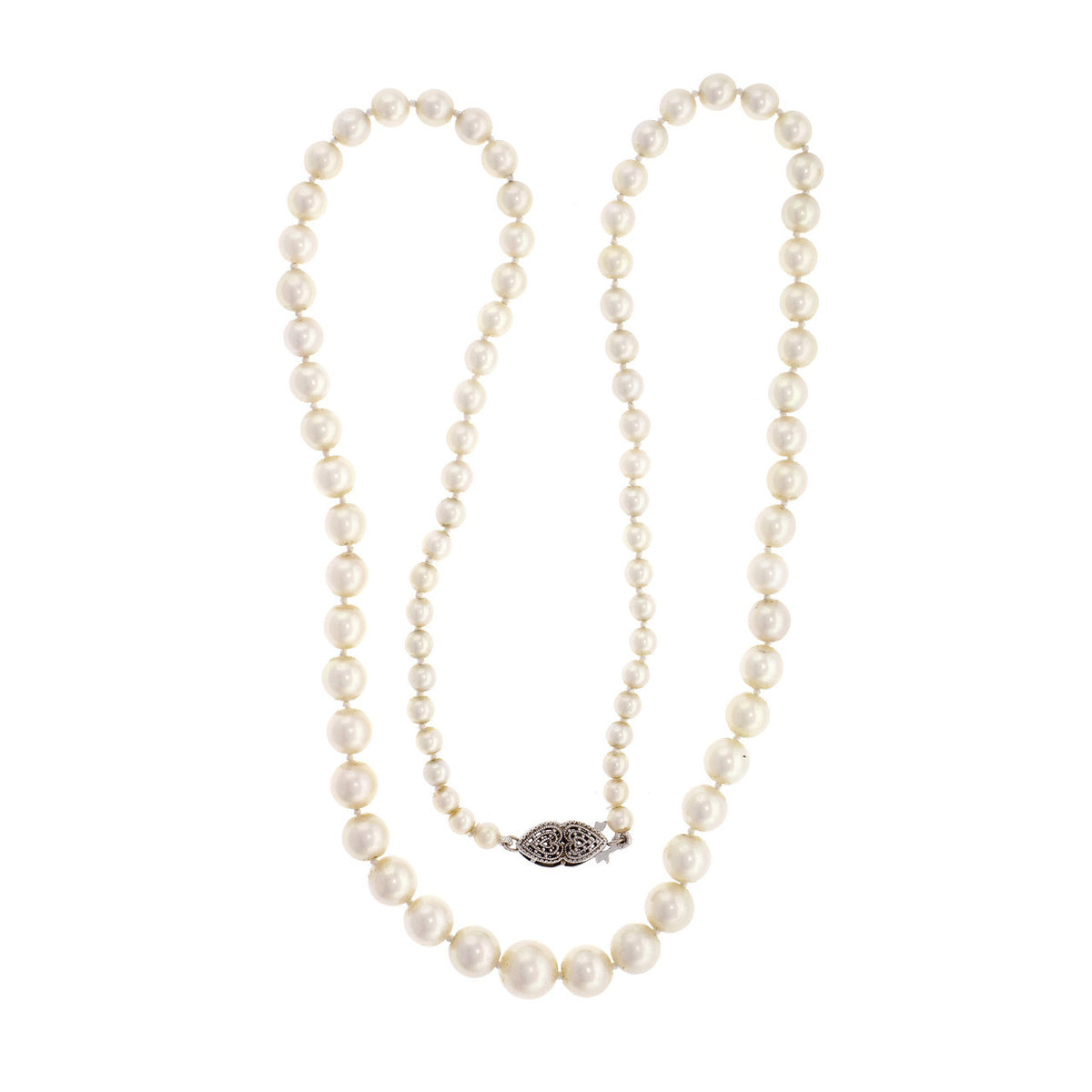 19 Inch Graduated Strand Cultured Pearl Necklace 14k White Gold Clasp
