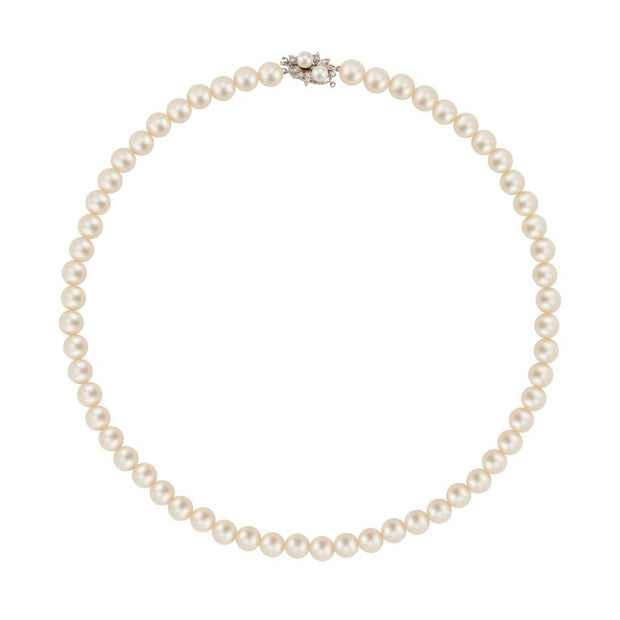 .10 Carat Diamond Cultured Akoya Pearl White Gold Necklace