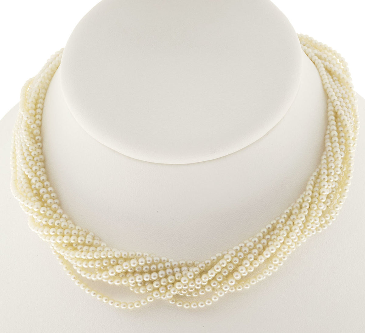 Estate 18k Gold 13 Strand Akoya Pearl Necklace Multicolor Enameled Center Link – image 10