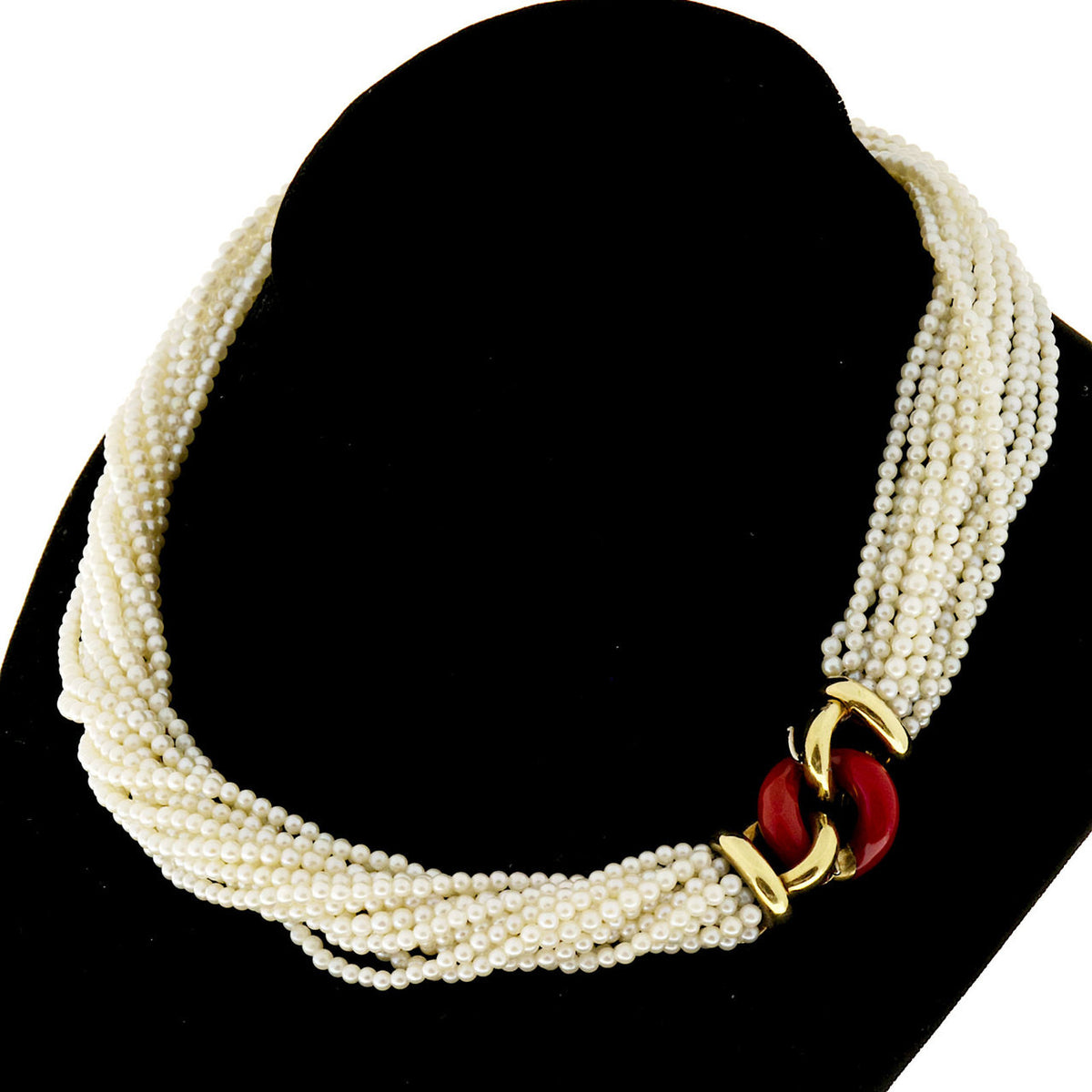 Estate 18k Gold 13 Strand Akoya Pearl Necklace Multicolor Enameled Center Link – image 12