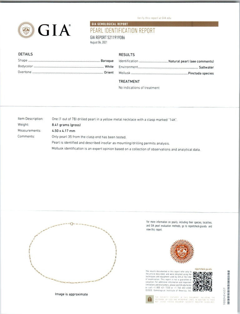 GIA Certified Natural Saltwater Pearl Yellow Gold Necklace – image 4