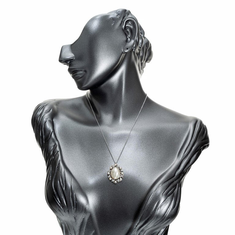 GIA Natural Saltwater Pearl Diamond Platinum Gold Edwardian Pendant Necklace – image 5