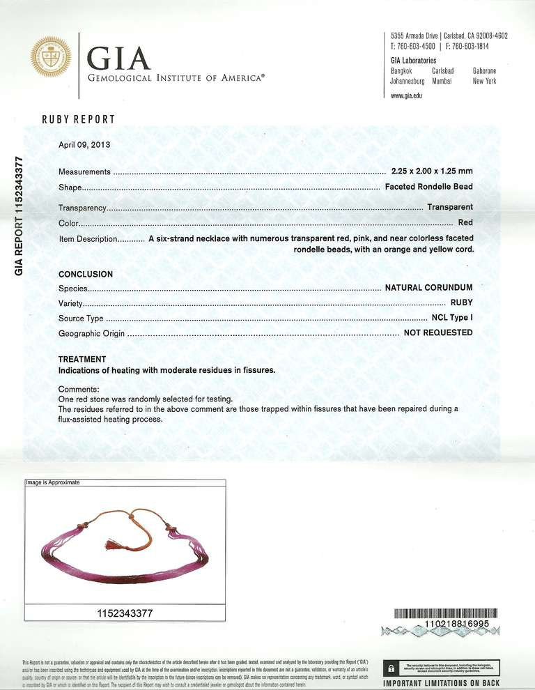 GIA Certified Six-Strand Genuine Ruby Pink Sapphire Bead Necklace – image 3