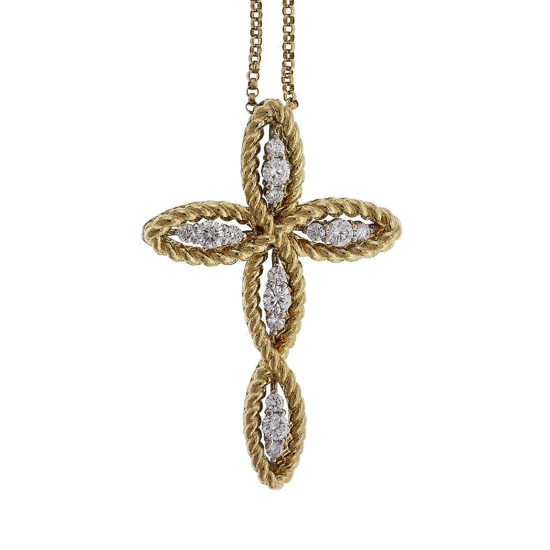 Roberto Coin Barocco Diamond Cross Pendant 18k Yellow Gold – image 2