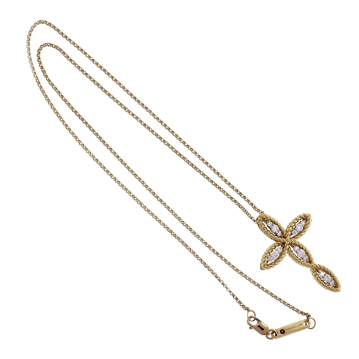 Roberto Coin Barocco Diamond Cross Pendant 18k Yellow Gold