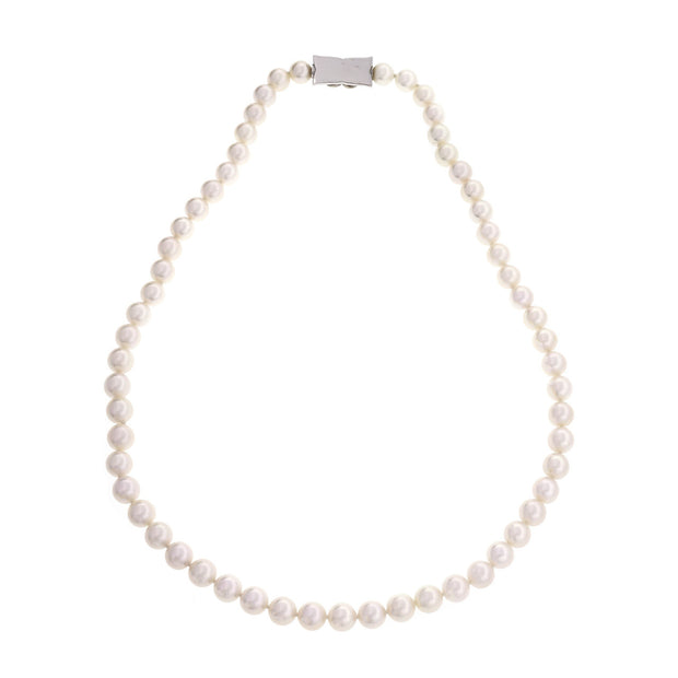Mikimoto Cultured Pearl Necklace Bridal Clasp 18k White Gold 18 Inches 7-7.5mm