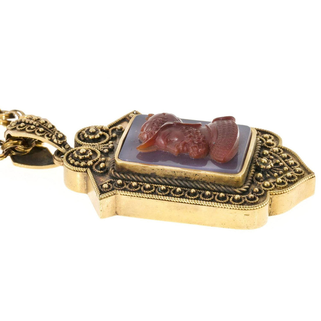 Victorian 1850s 14k Carnelian Hardstone Pendant Locket Necklace 20 1/4 In Chain – image 4