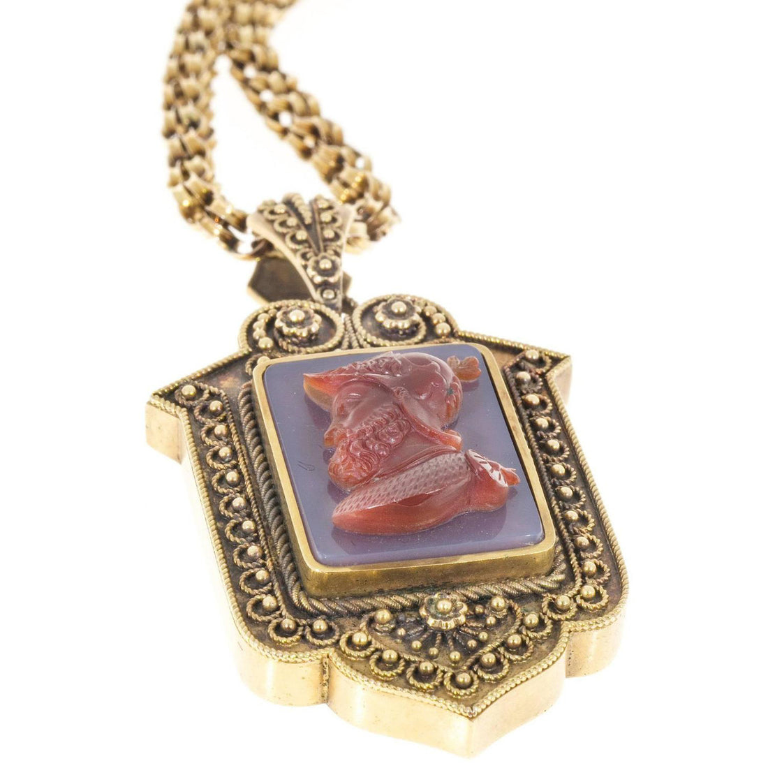 Victorian 1850s 14k Carnelian Hardstone Pendant Locket Necklace 20 1/4 In Chain – image 6