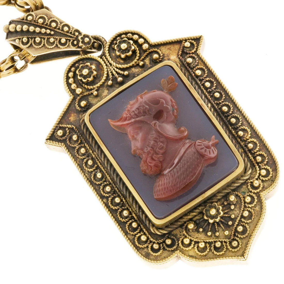 Victorian 1850s 14k Carnelian Hardstone Pendant Locket Necklace 20 1/4 In Chain – image 2